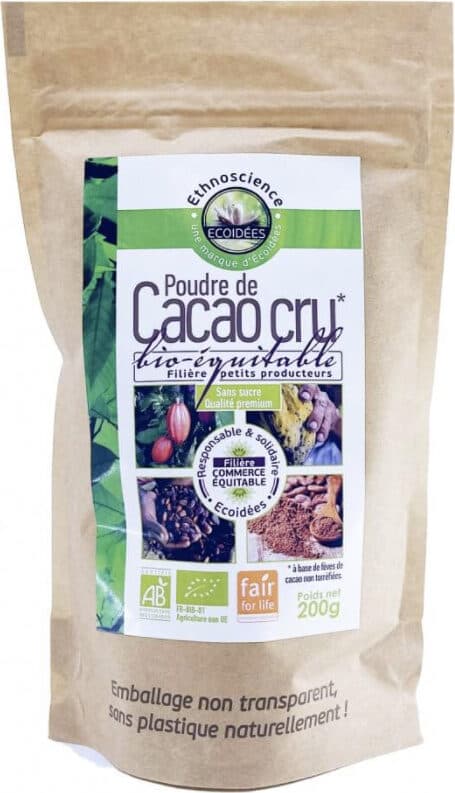 ETHNOSCIENCE Poudre de cacao cru BIO et EQUITABLE(sans sucre) - sachet packshot