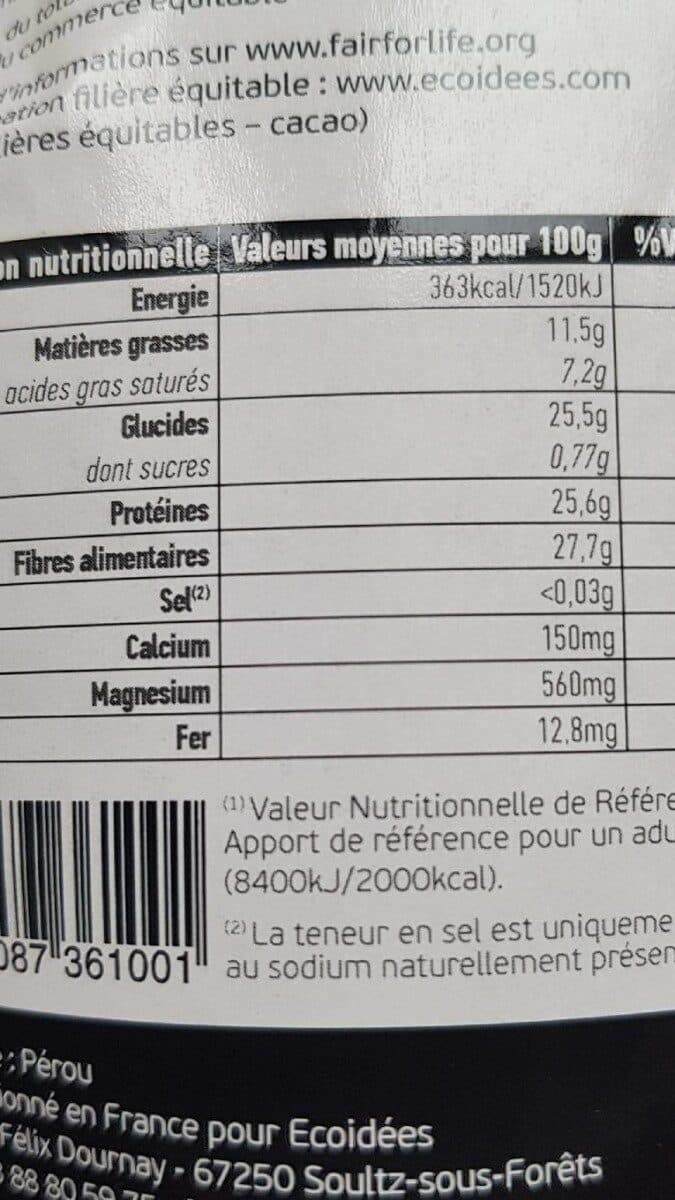 ETHNOSCIENCE Poudre de cacao cru BIO et EQUITABLE(sans sucre) - sachet packshot
