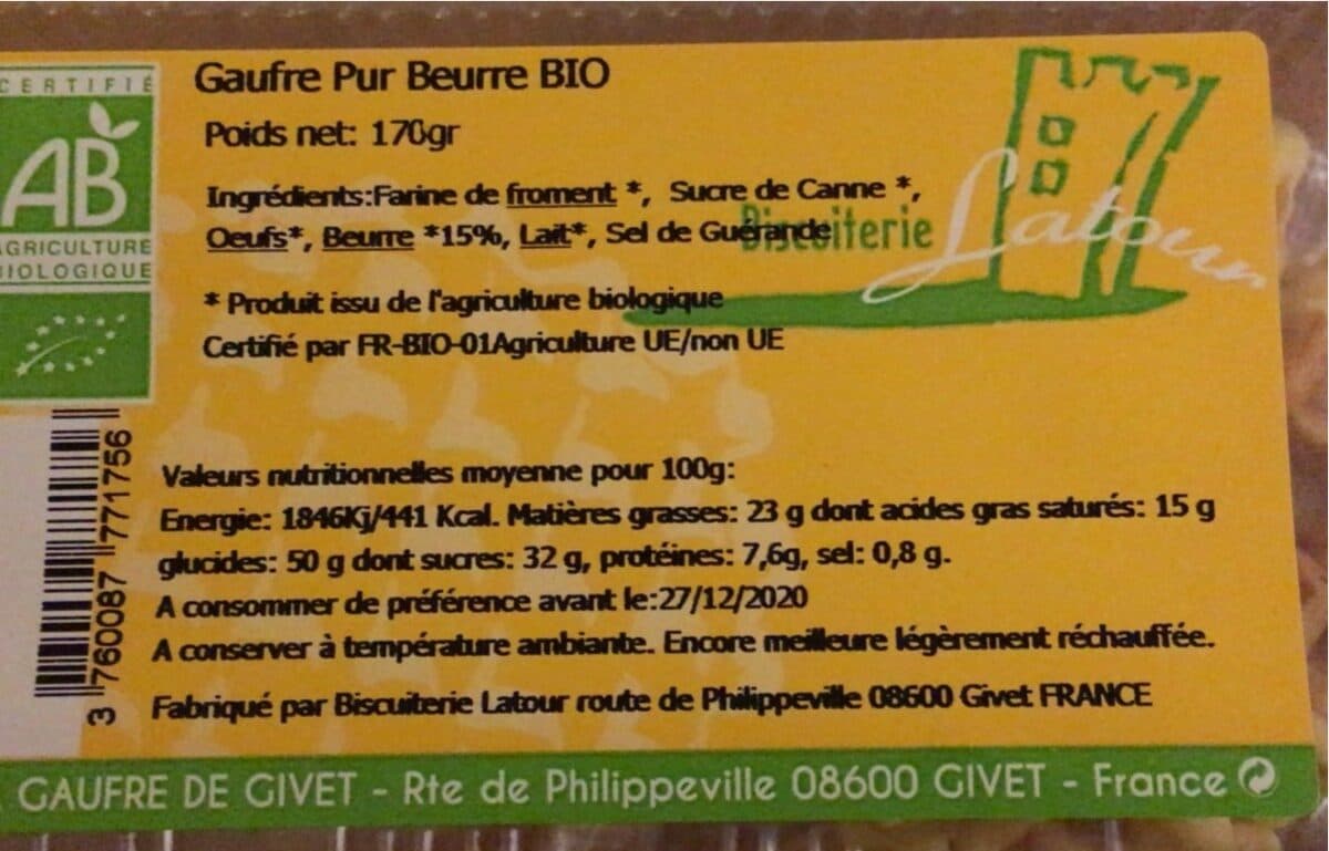 Biscuiterie Latour Les Gaufres Gourmandes Pur Beurre Bio packshot