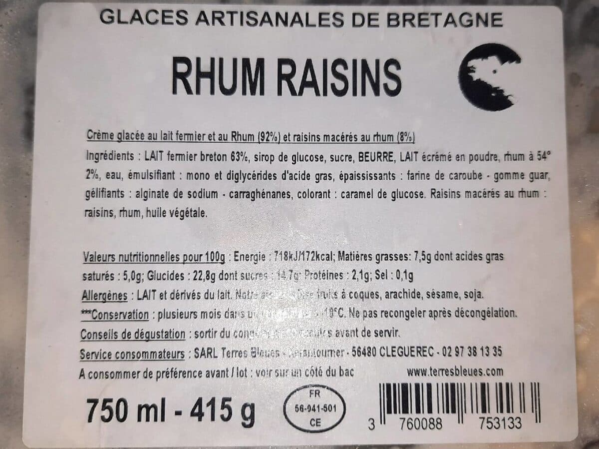 TERRES BLEUES Glace Rhums raisins packshot