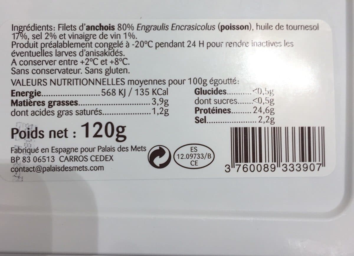 Palais des mets Anchois marinés nature packshot