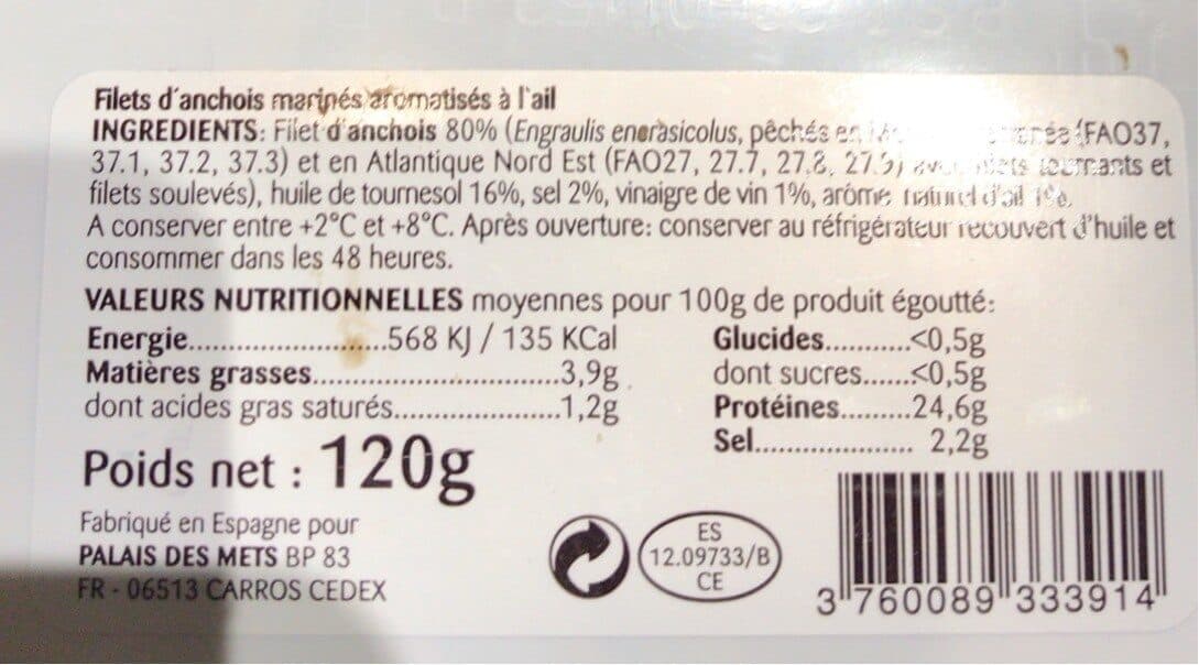 Palais Des Mets Anchois frais marinés packshot