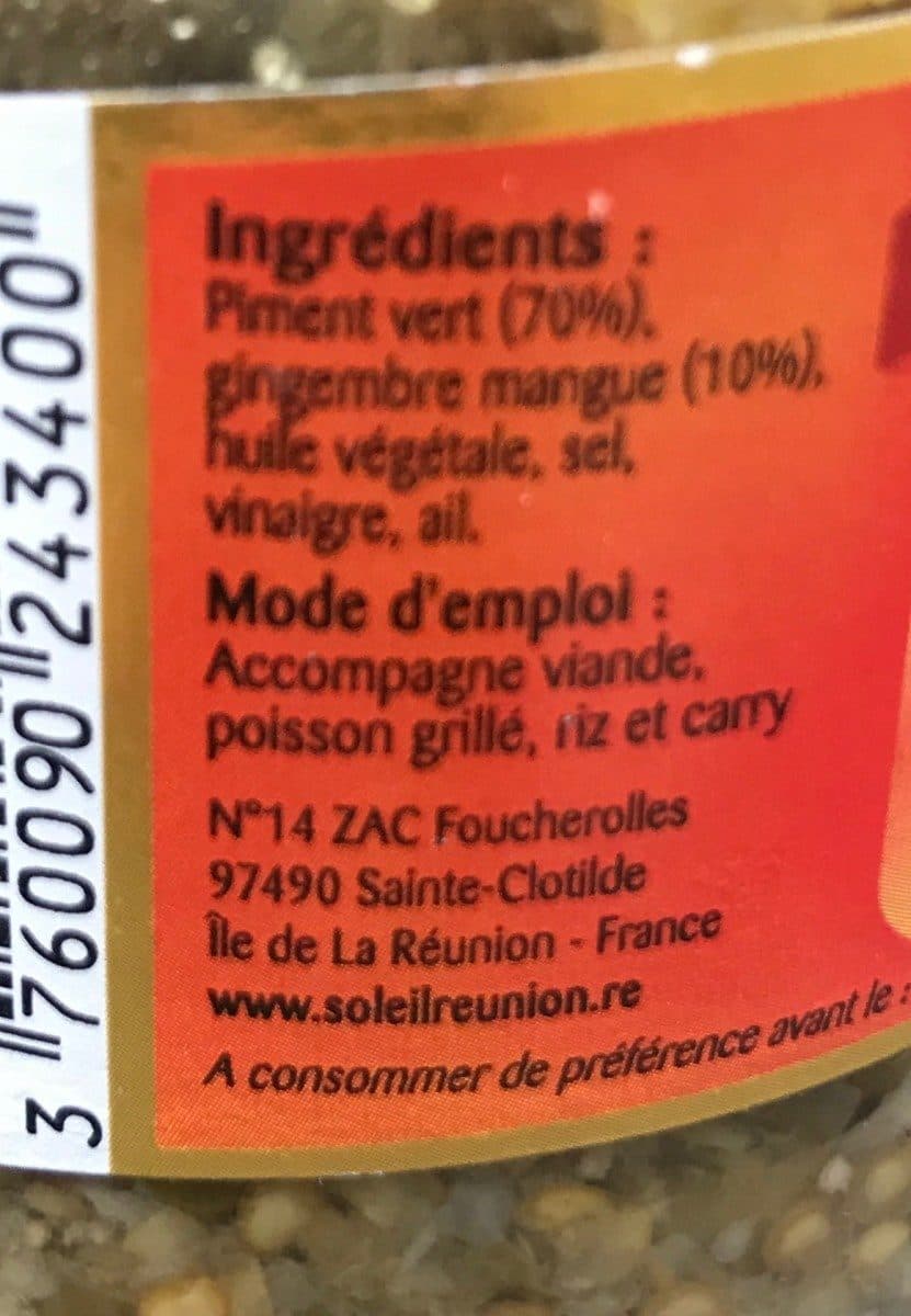 Soleil Réunion Piment vert gingenbre mangue packshot