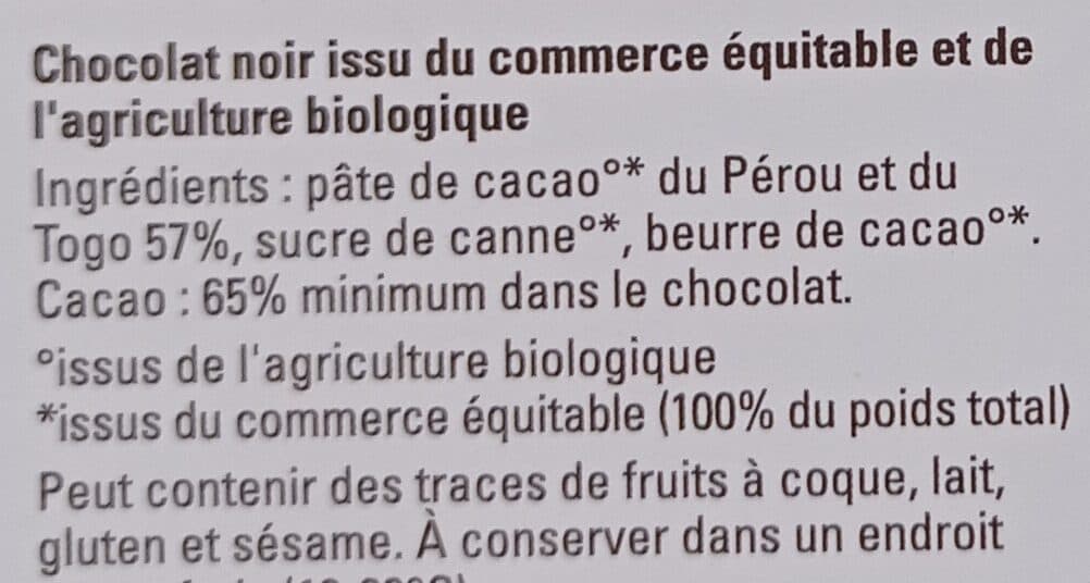 Ethiquable Noir Dessert 65% Pérou et Togo packshot