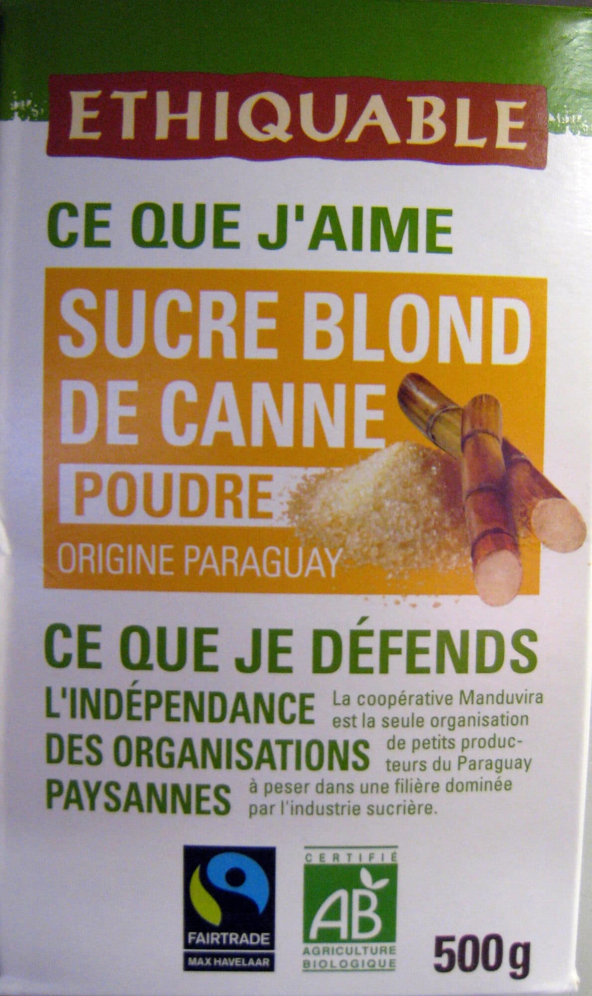 Ethiquable Sucre blond de canne en poudre Bio Ethiquable packshot