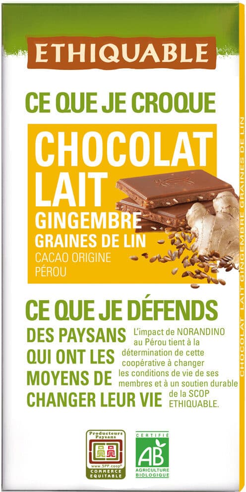 Ethiquable Chocolat lait gingembre graines de lin packshot