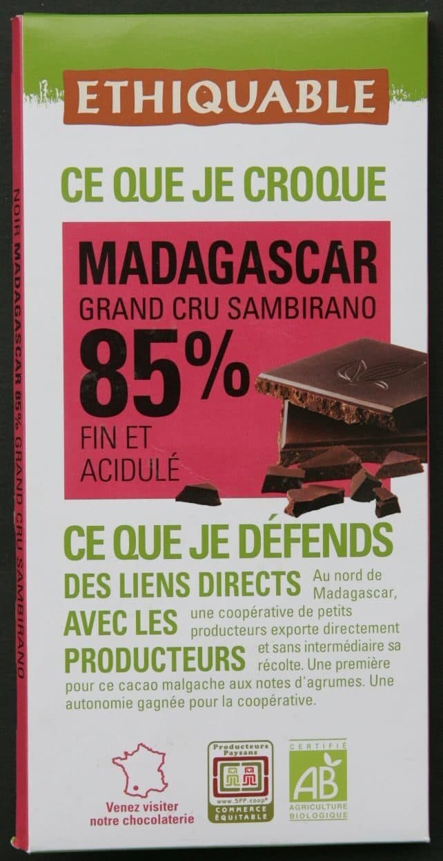 Ethiquable Chocolat noir 85% Madagascar packshot