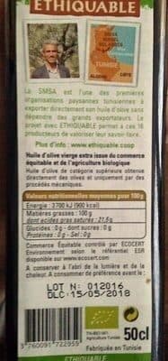 Ethiquable Huile D'olive Vierge De Tunisie Bio & équitable packshot