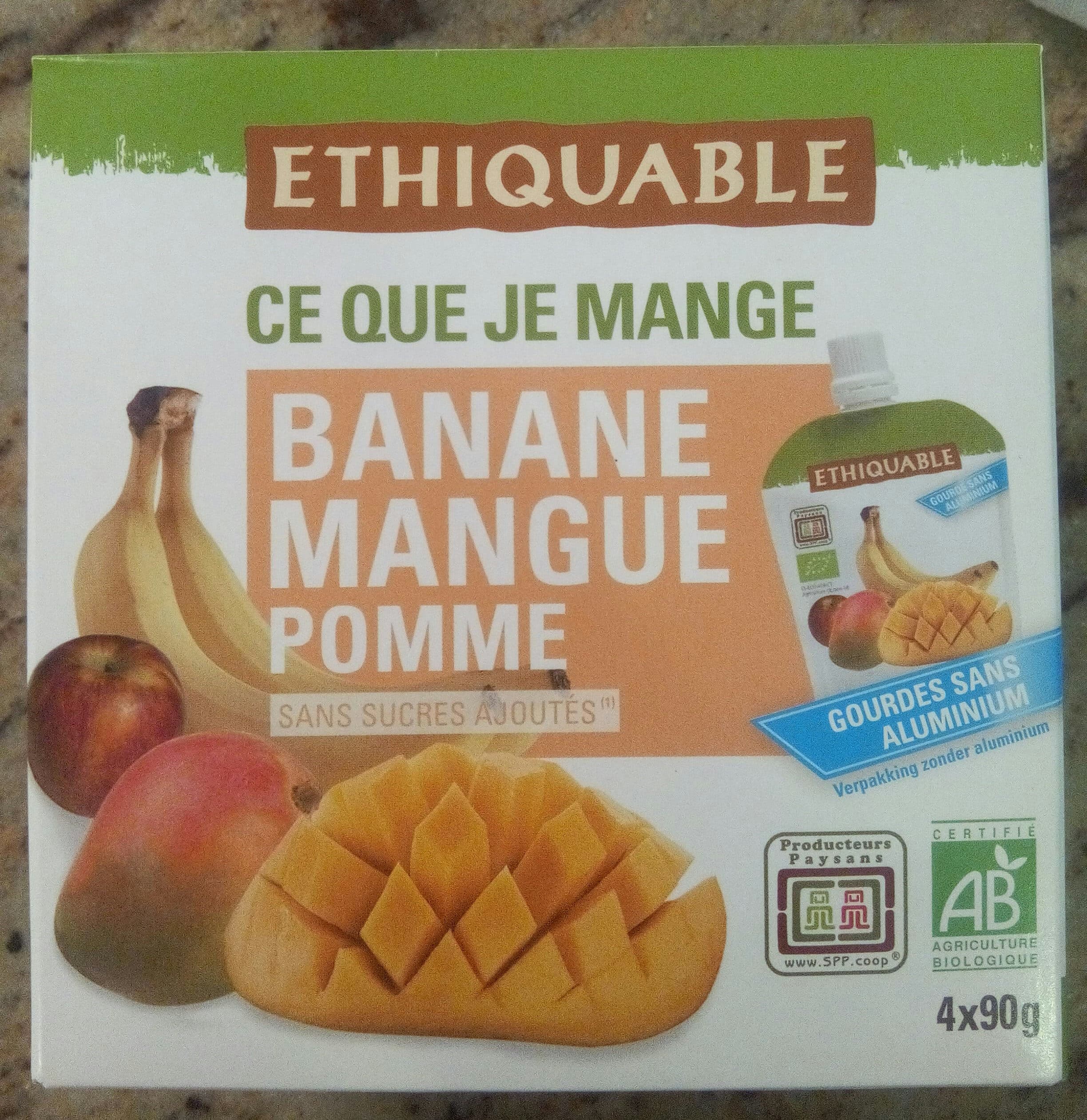 Ethiquable Purée Banane, Mangue, Pomme Bio & équitable En Gourde packshot