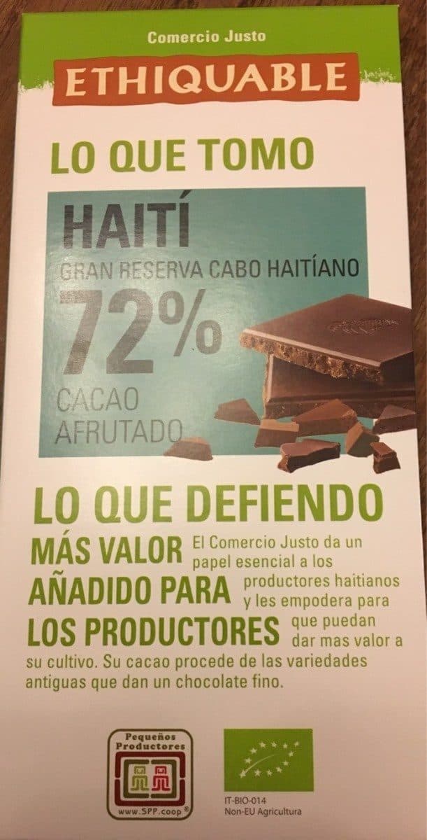 Ethiquable Chocolate negro Haití 72% cacao packshot