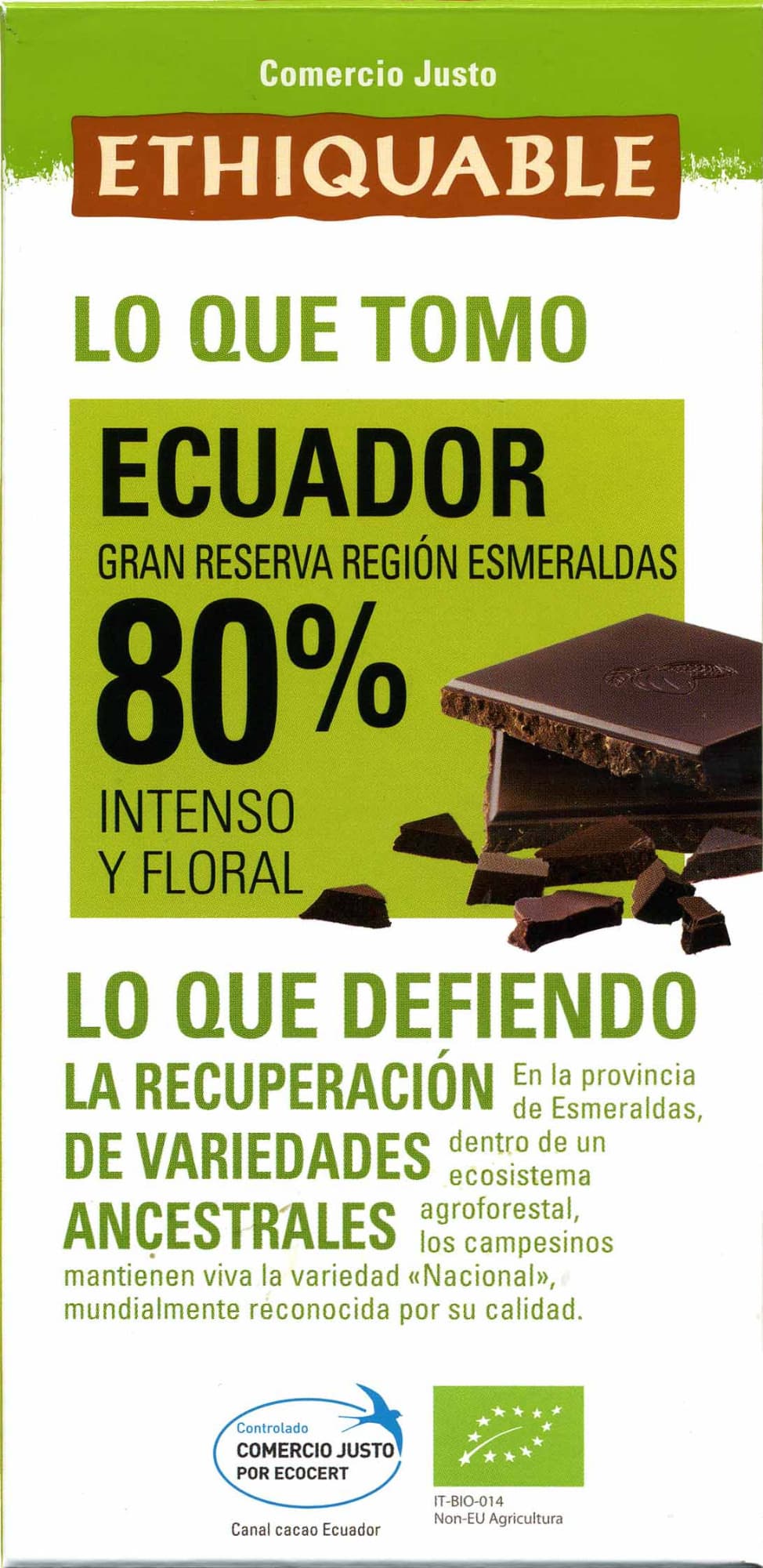 Ethiquable Chocolate Ecuador 80% packshot
