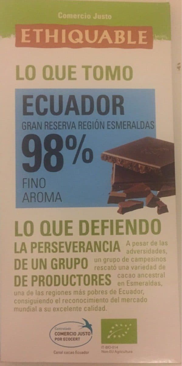 Ethiquable Chocolate negro cacao de ecuador ecológico packshot