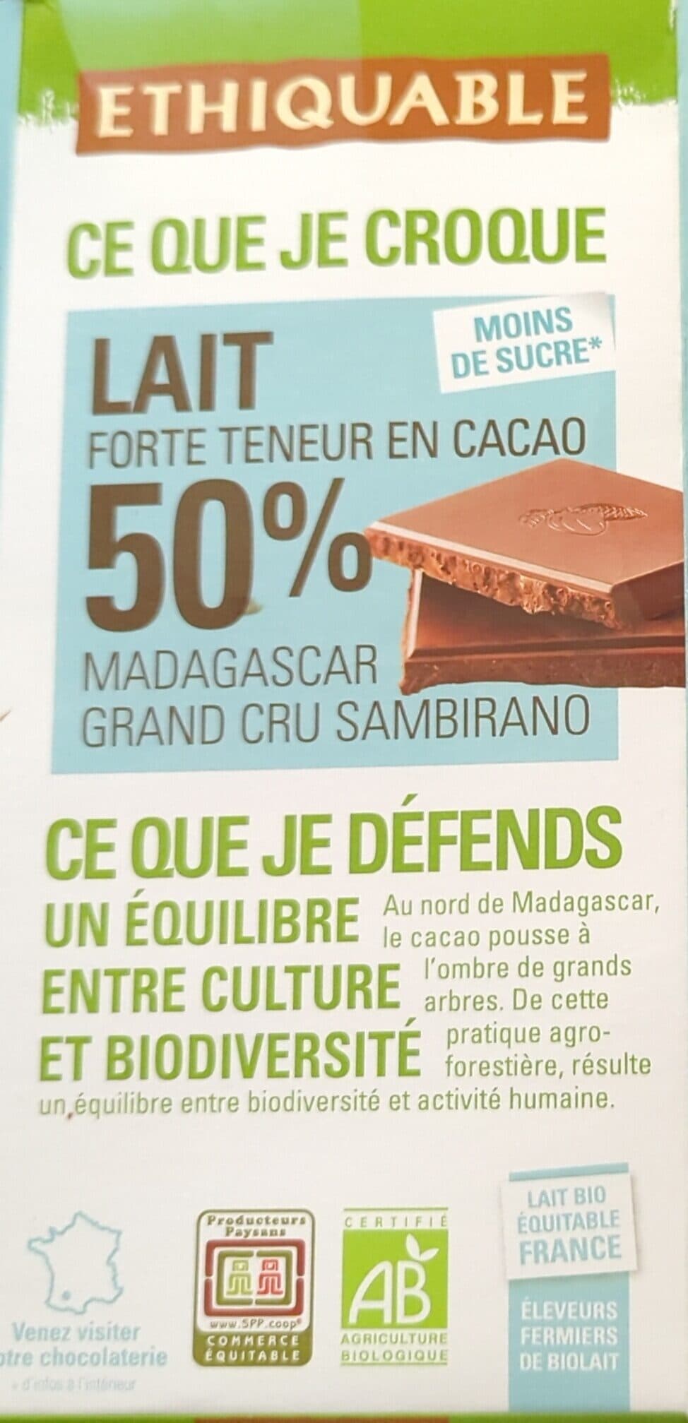 Madagascar chocolat lait forte teneur cacao packshot