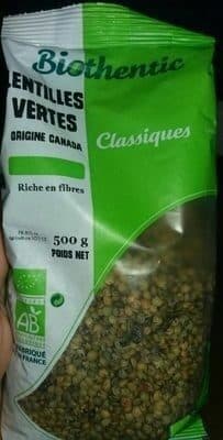 Biothentic Lentilles vertes packshot