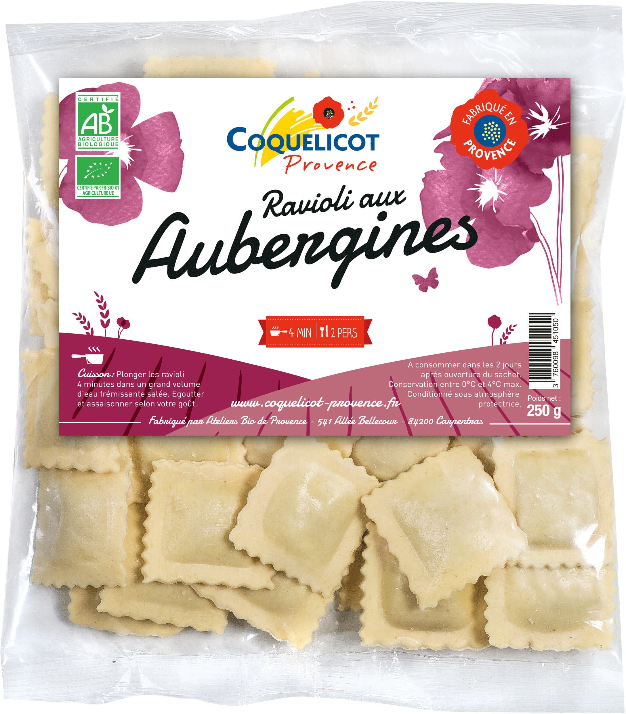 Coquelicot Provence Ravioli aux aubergines packshot