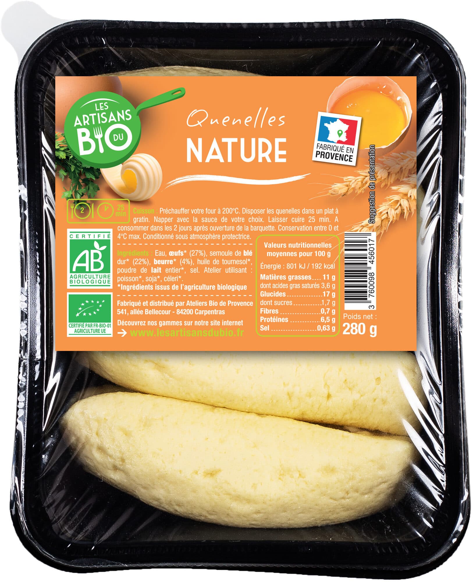 Coquelicot Provence Quenelles fraîches nature BIO 280g packshot