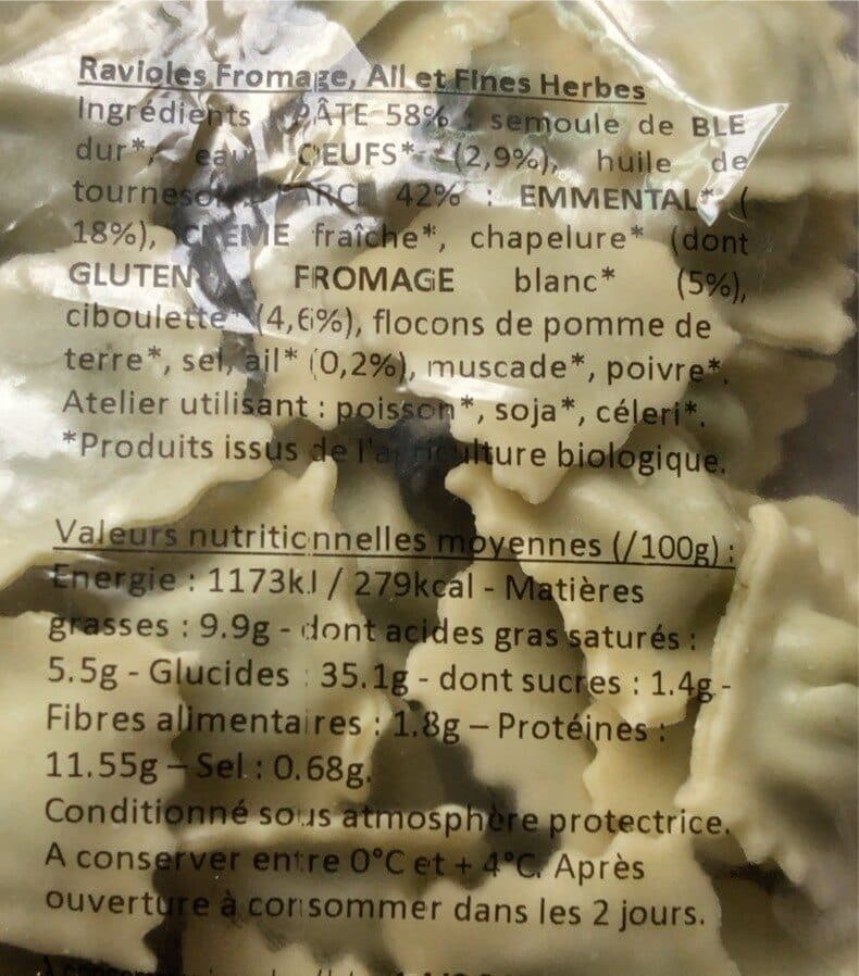 Les artisans du bio Ravioles fromages, ail & fines herbes BIO 250g packshot