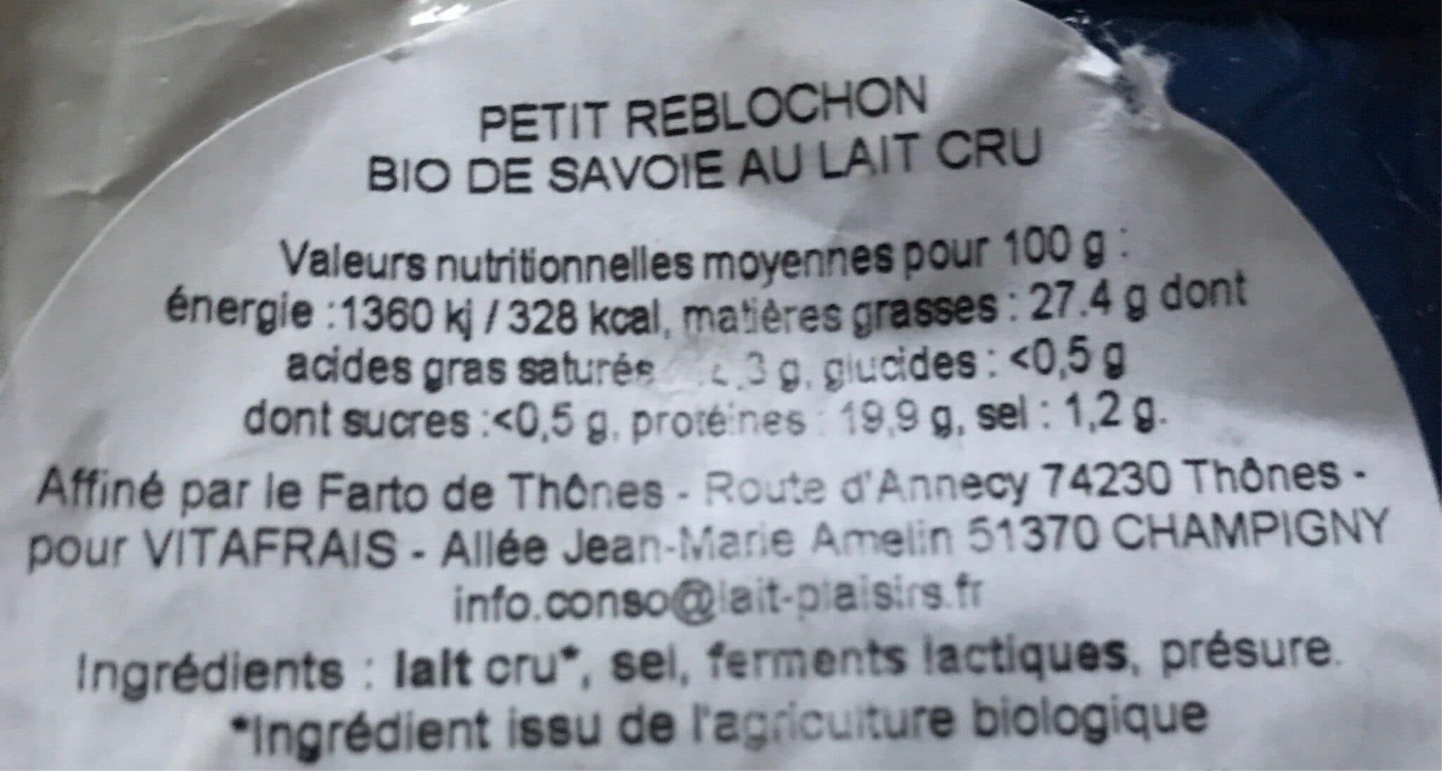 Lait plaisirs Petit Reblochon bio de Savoie au lait cru packshot