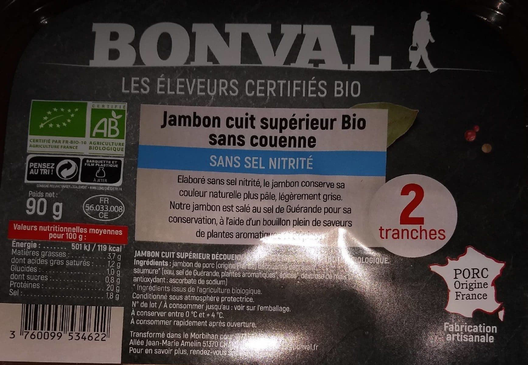 Bonval Jambon cuit superieur bio sans couenne packshot