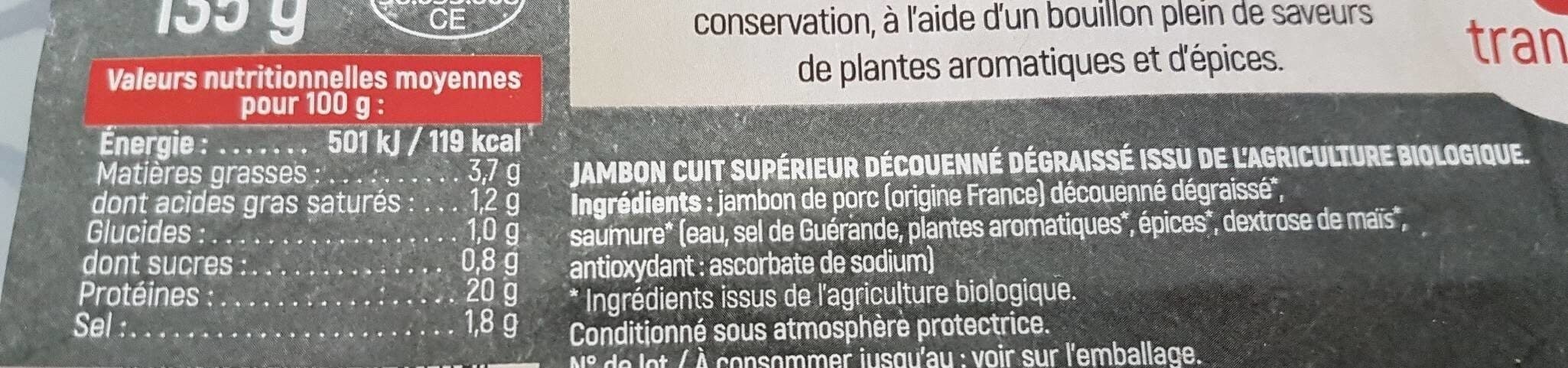 BONVAL Jambon cuit supérieur Bio sans couenne packshot