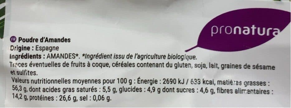 Pronatura Amandes en poudre packshot