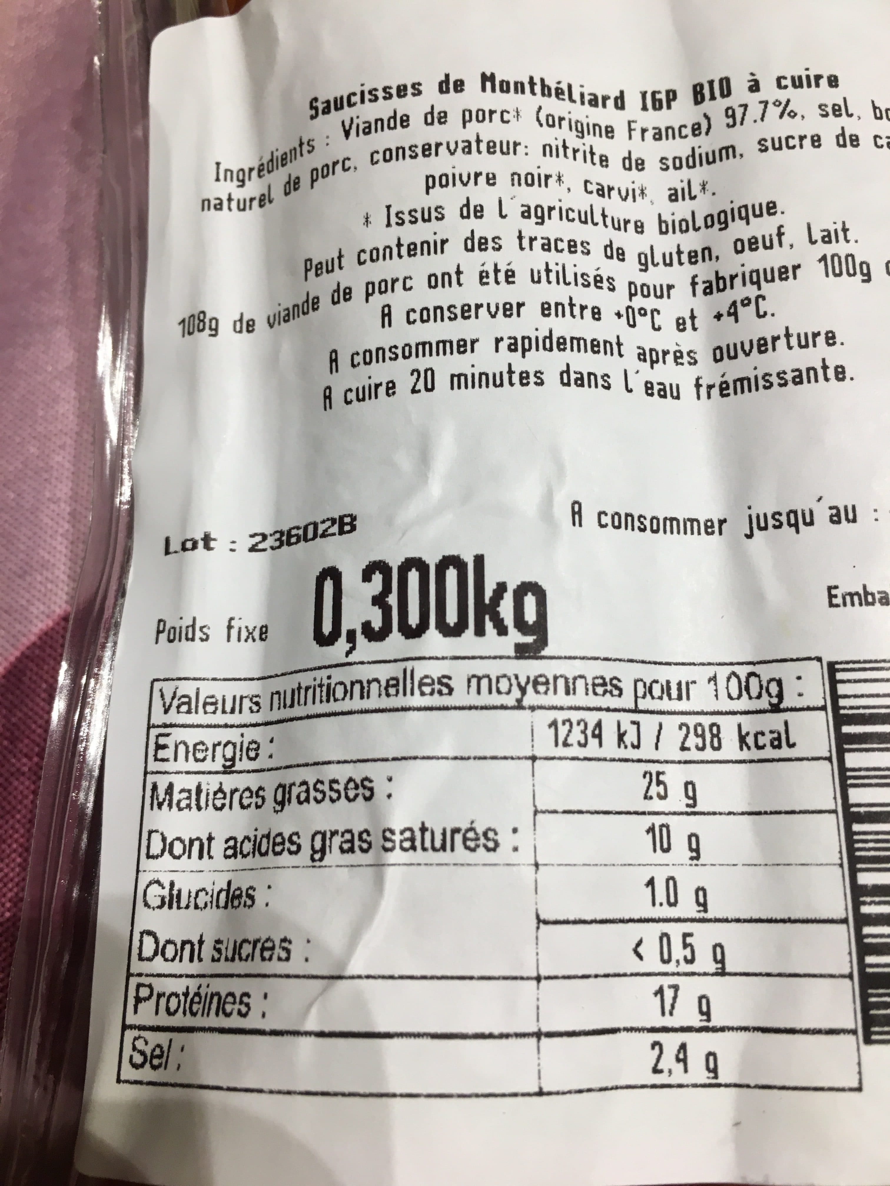 Bonval Saucisse De Montbeliard Igp X2 packshot