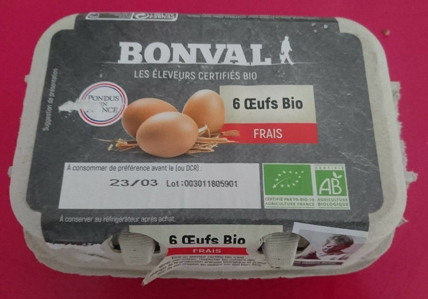 Bonval 6 oeufs bio frais packshot