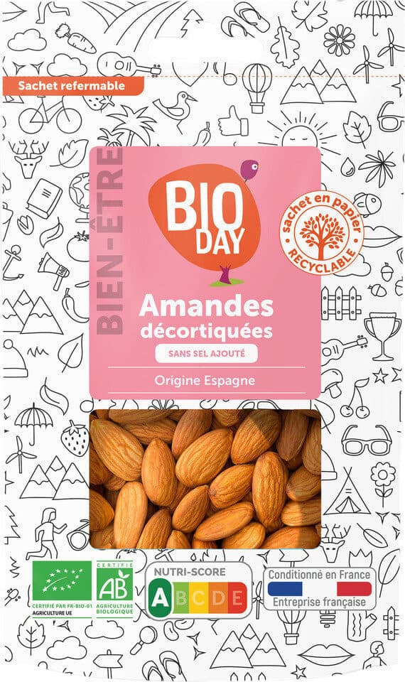 Bio Day Amandes décortiquées Espagne BIO sachet packshot