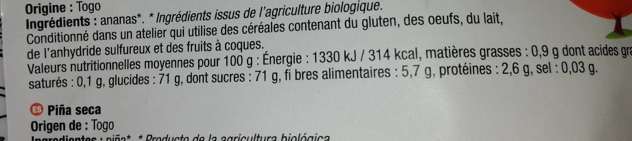 Bio Day Ananas séchés en morceaux "Equitable Fair For Life" Togo BIO sachet 125g Filière packshot