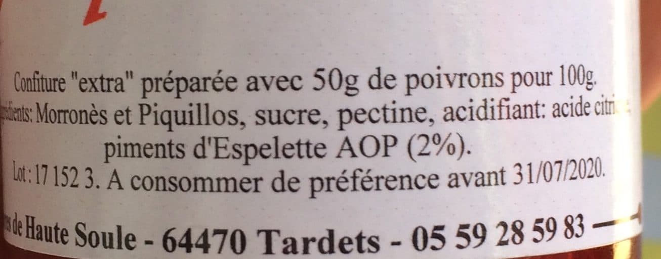 Les confitures de Haute Soule Confit de Piquillos packshot
