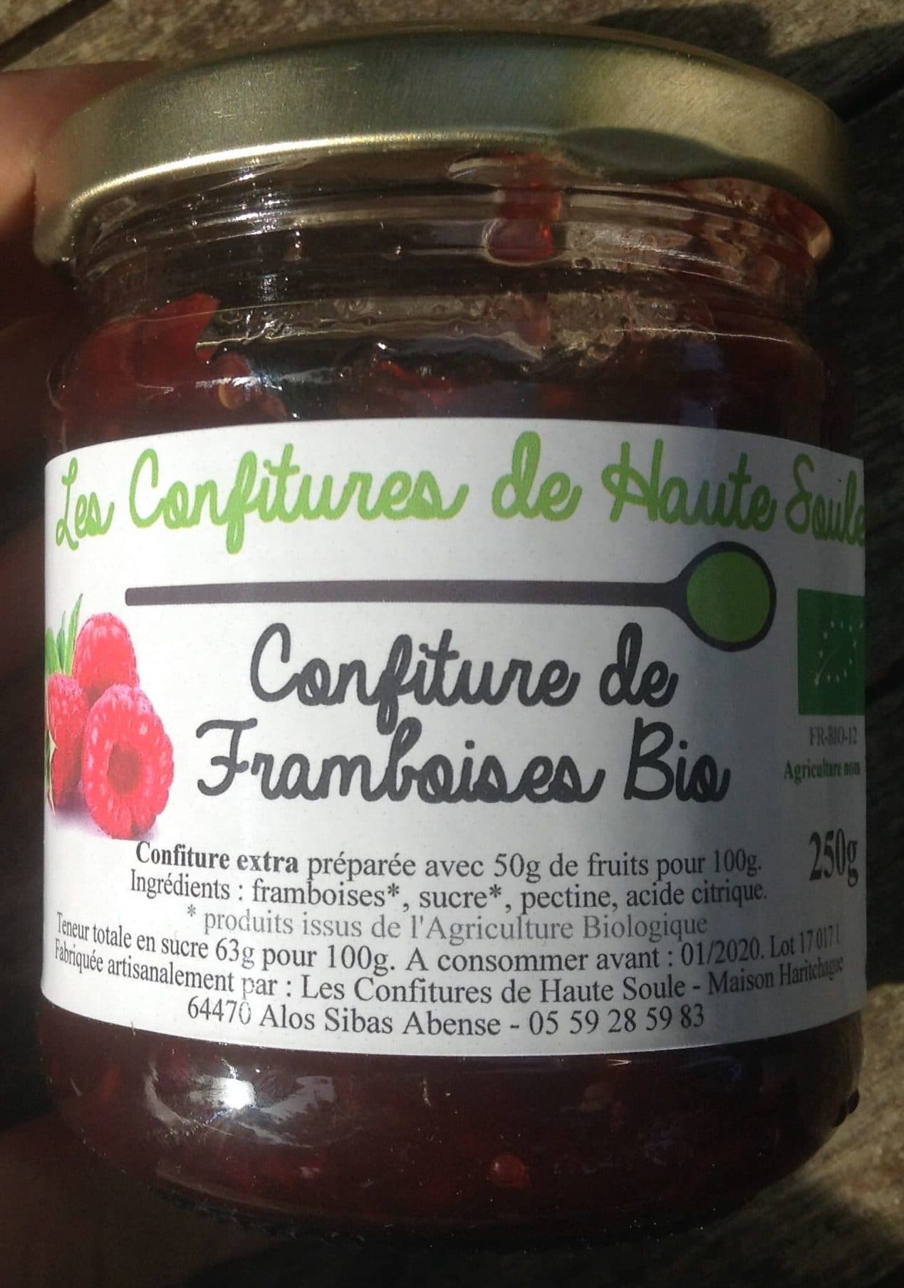 Les Confitures de Haute Soule Confiture de framboise bio packshot