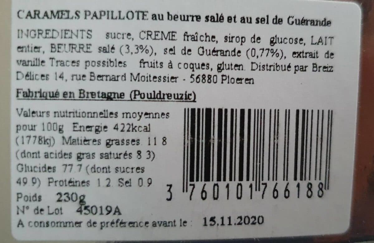 Open Food Facts Le caramel au beurre salé et au sel de Guérande packshot