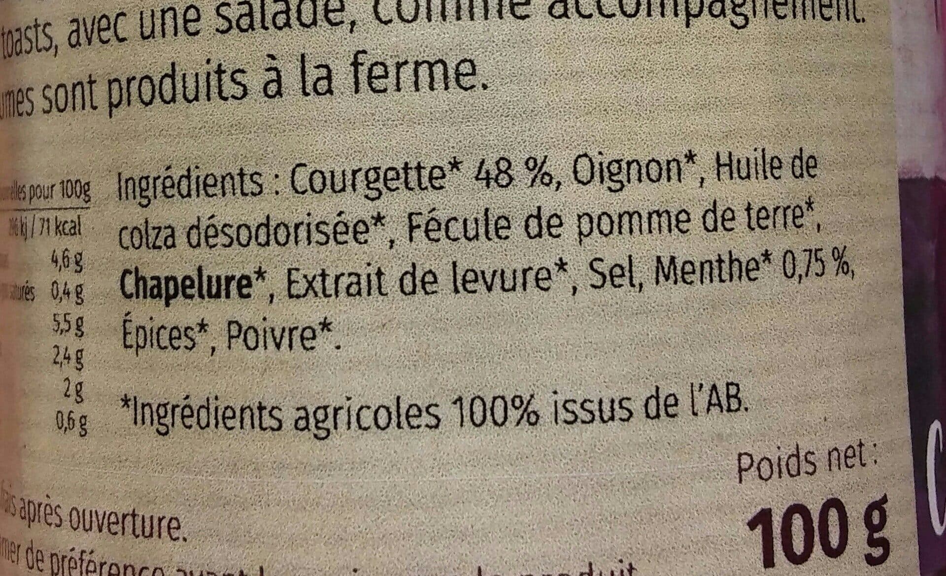 Open Food Facts Pâté de légumes Courgette Menthe packshot