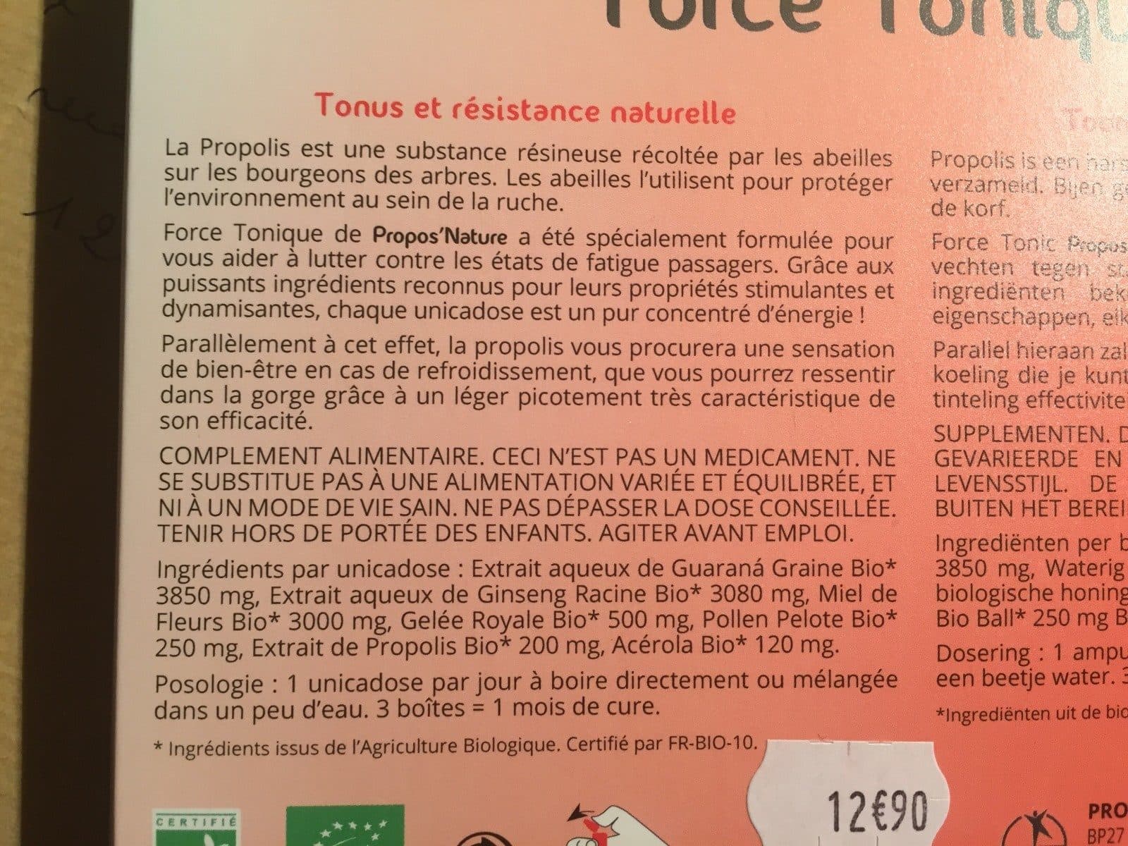 Open Food Facts Force Tonique Bio - 10 Unicadoses - Propos'nature packshot