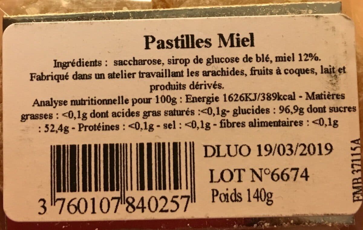 Open Food Facts Pastilles Miel packshot