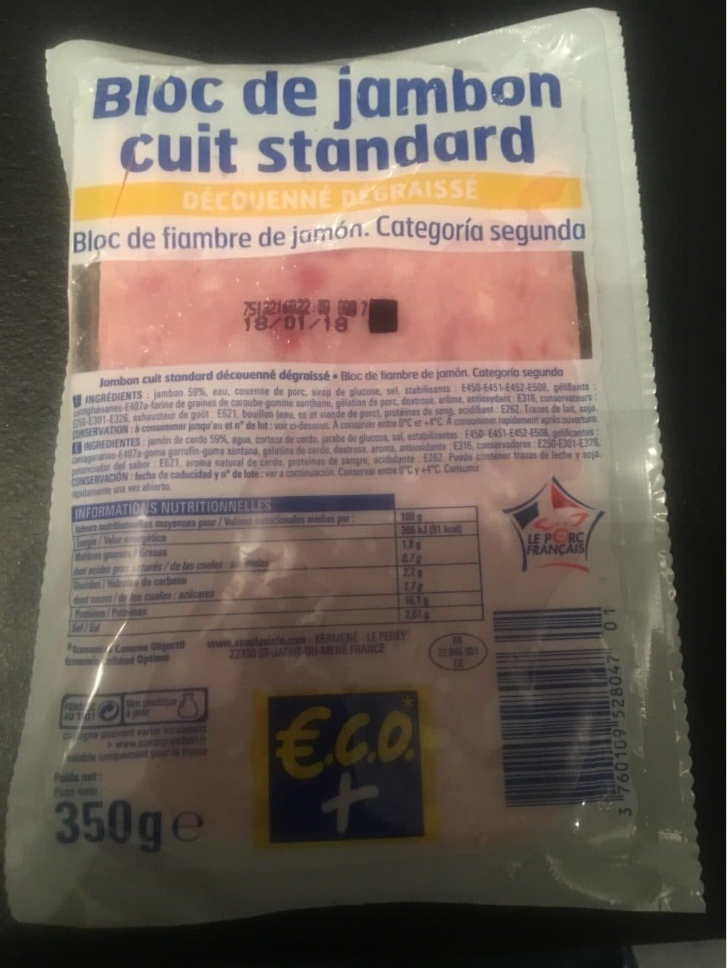 Eco + Bloc de jambon cuit standard packshot