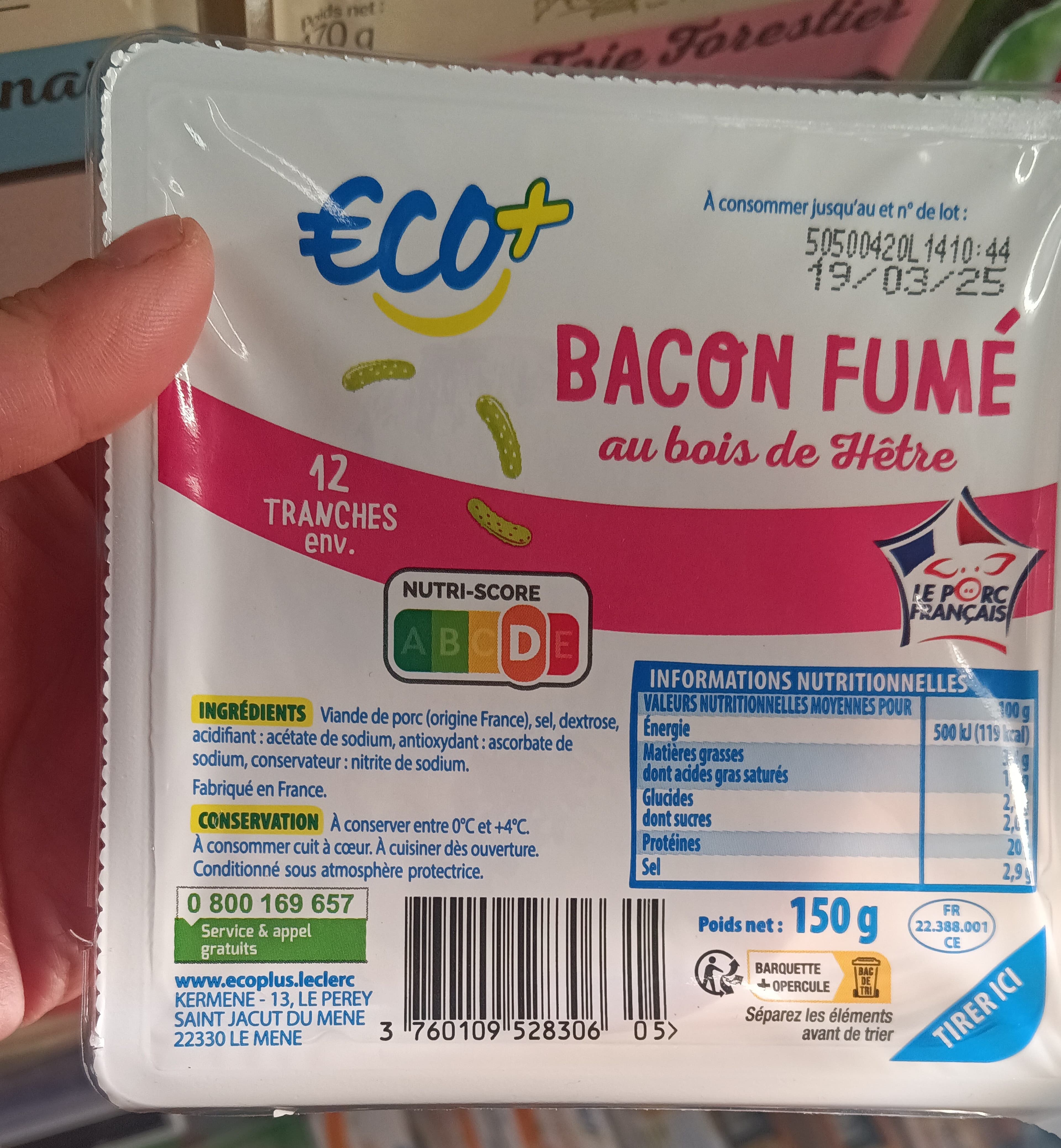 ECO+ Bacon fumé au bois de hêtre packshot