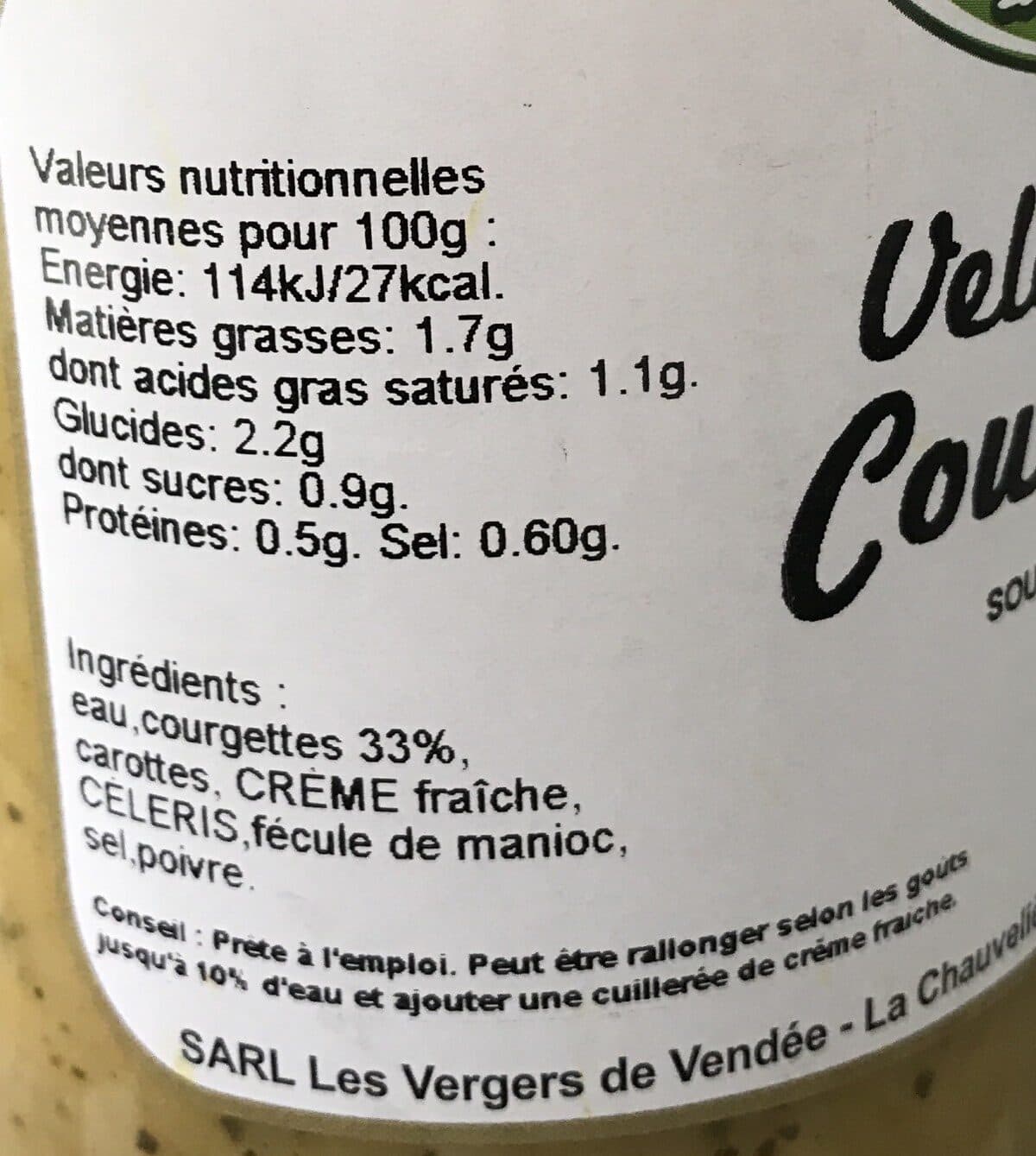 Vergers de Vendée Velouté de courgettes packshot