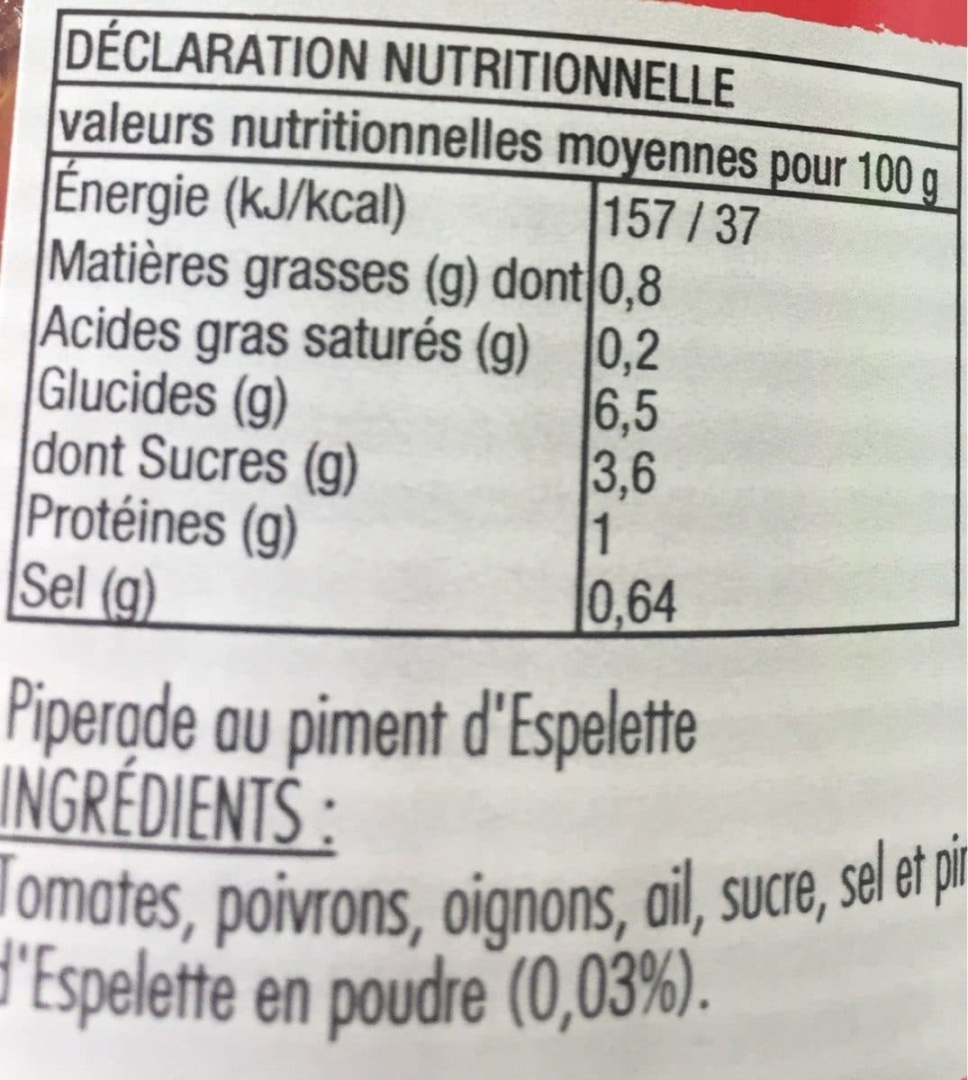 Open Food Facts Piperade au Piment d'Espelette packshot