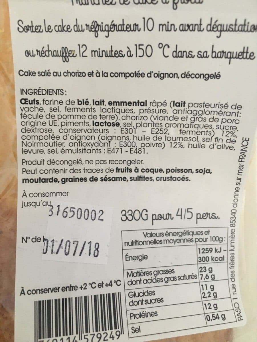 Open Food Facts Cake Chorizo-Oignons packshot