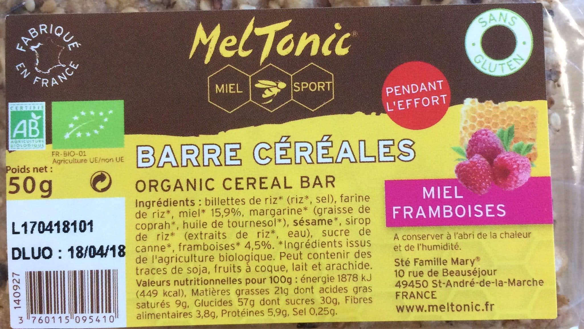 Meltonic Barre Céréales Miel Framboises packshot