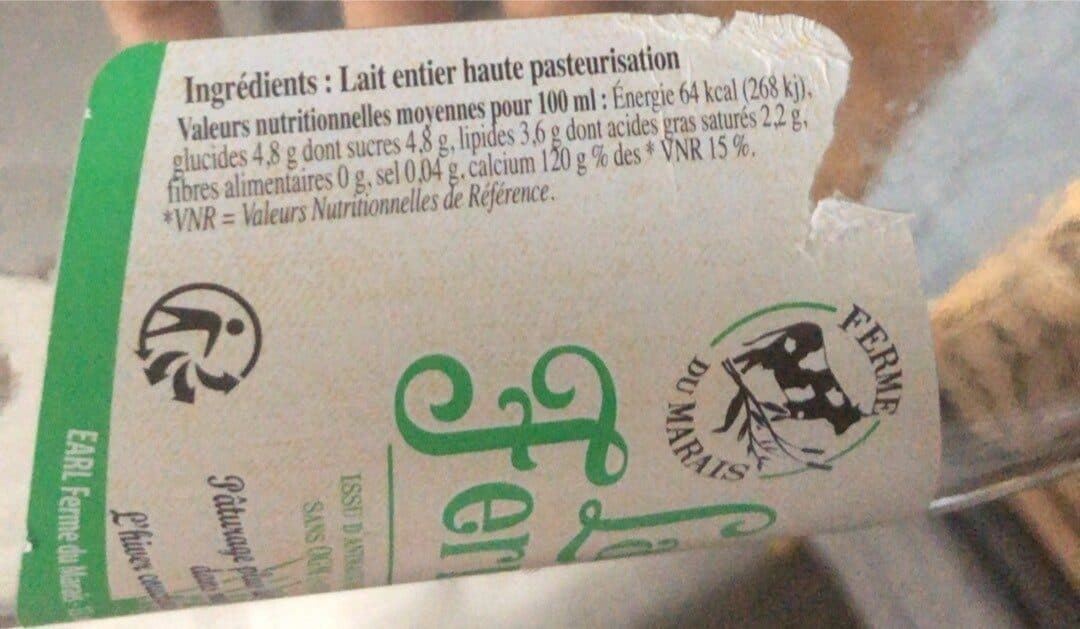 Ferme Du Marais Lait Fermier Frais Pasteurise Entier packshot