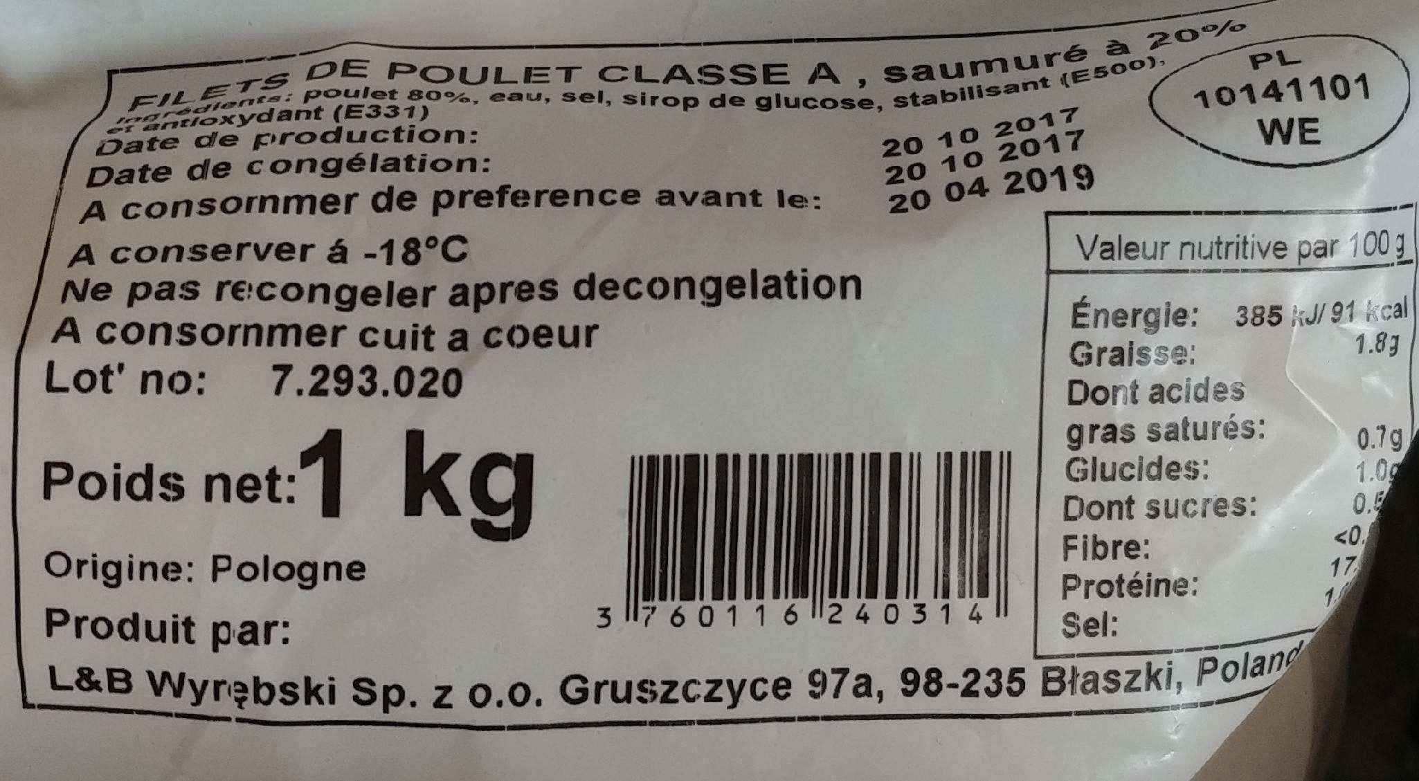 Open Food Facts Filet de poulet Classe A packshot