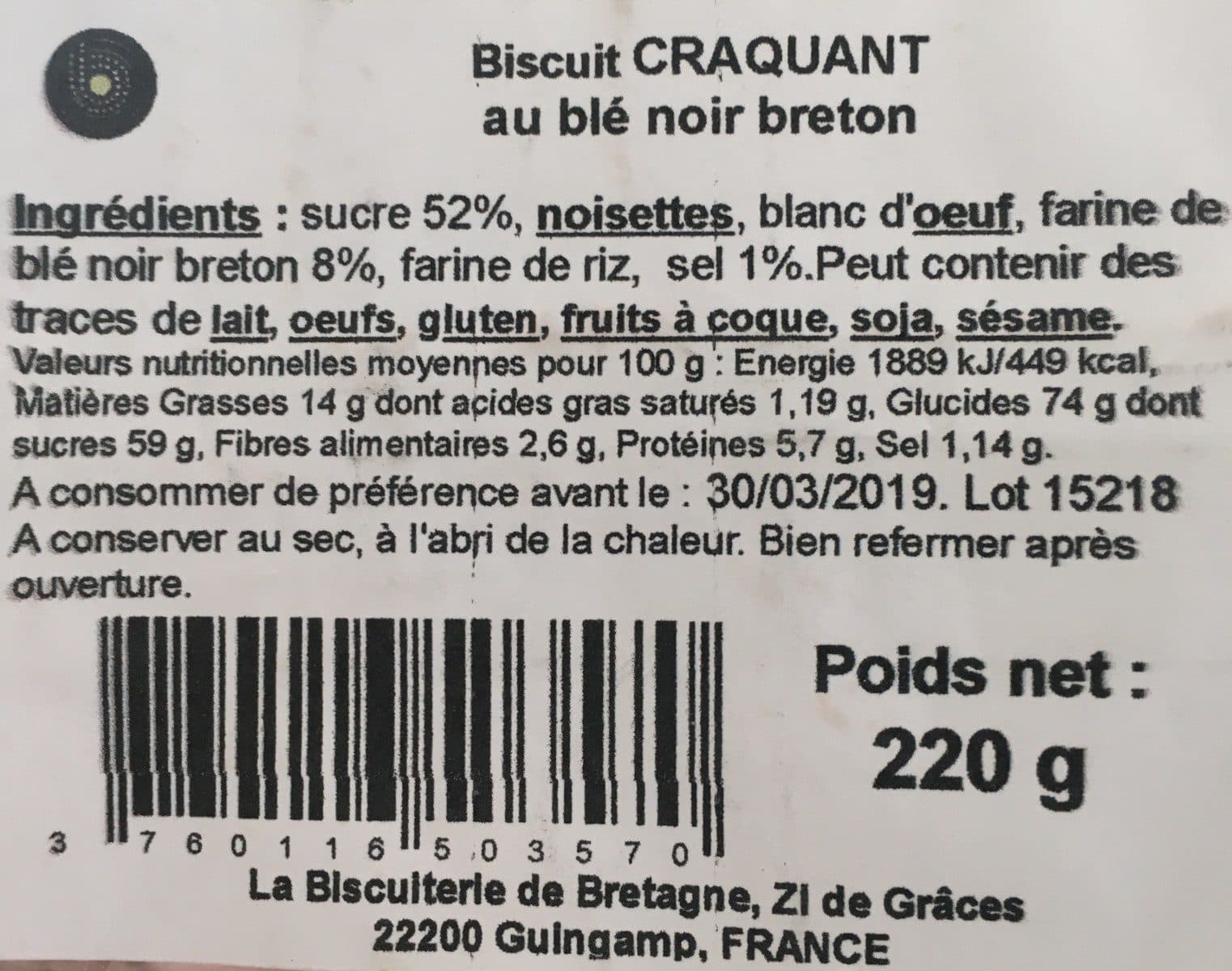 Open Food Facts Biscuit craquant au blé noir breton packshot