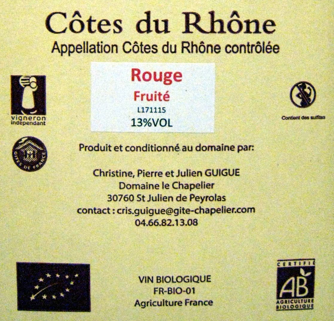 Domaine Le Chapelier Côtes du Rhône AOC Rouge Fruité packshot