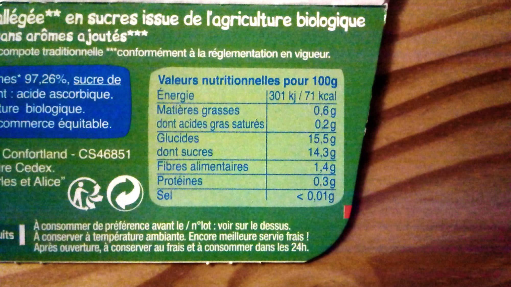Biocoop Compote pomme allégée en sucre packshot