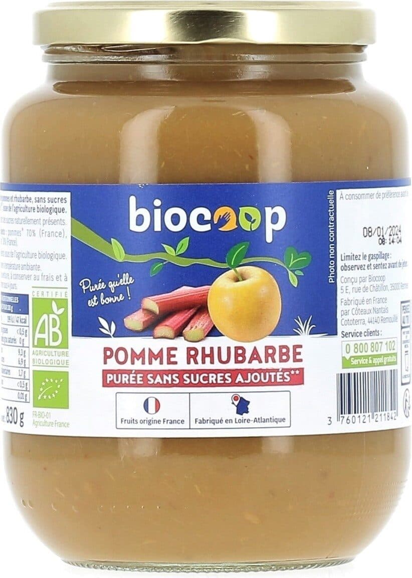 Biocoop Purée pomme rhubarbe 830g packshot