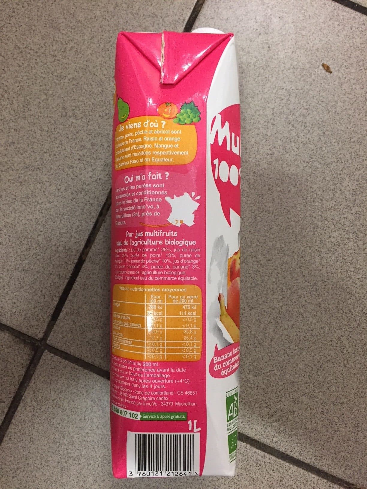 Biocoop Multifruits 100% pur jus packshot