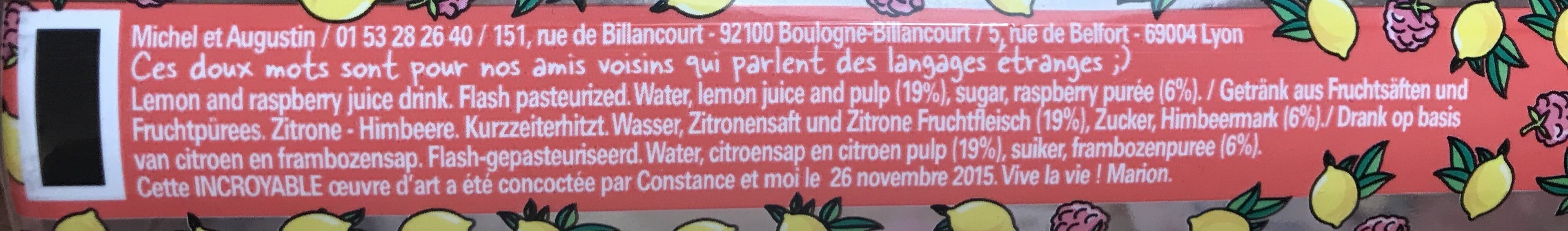 Michel et Augustin L'incroyable citronnade aux citons et framboises packshot