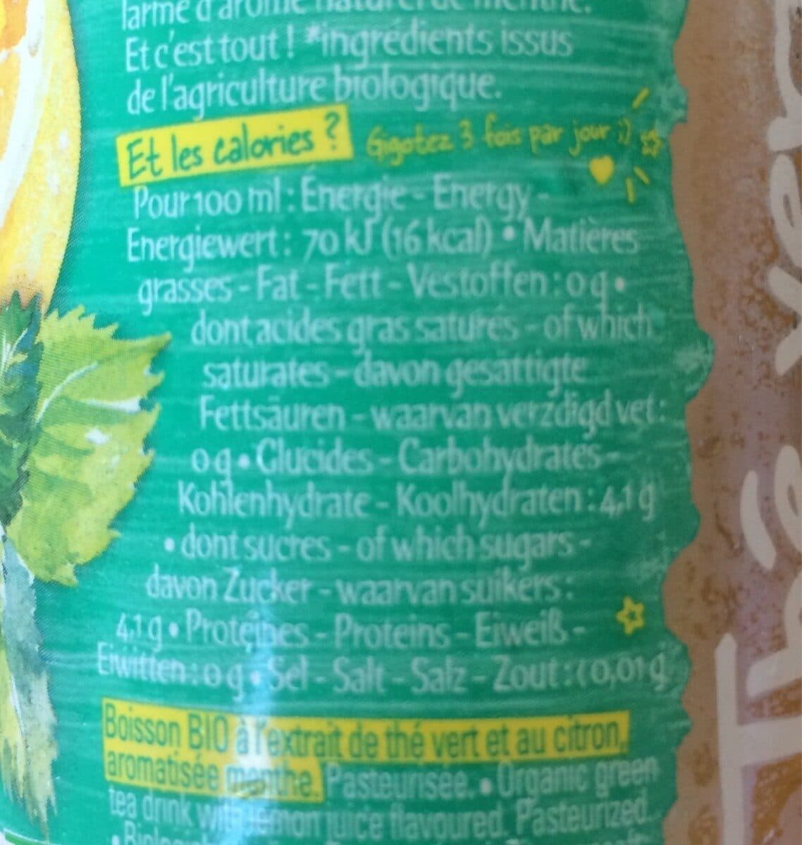 Michel et Augustin Thé vert aux citrons et menthe BIO 33cl packshot